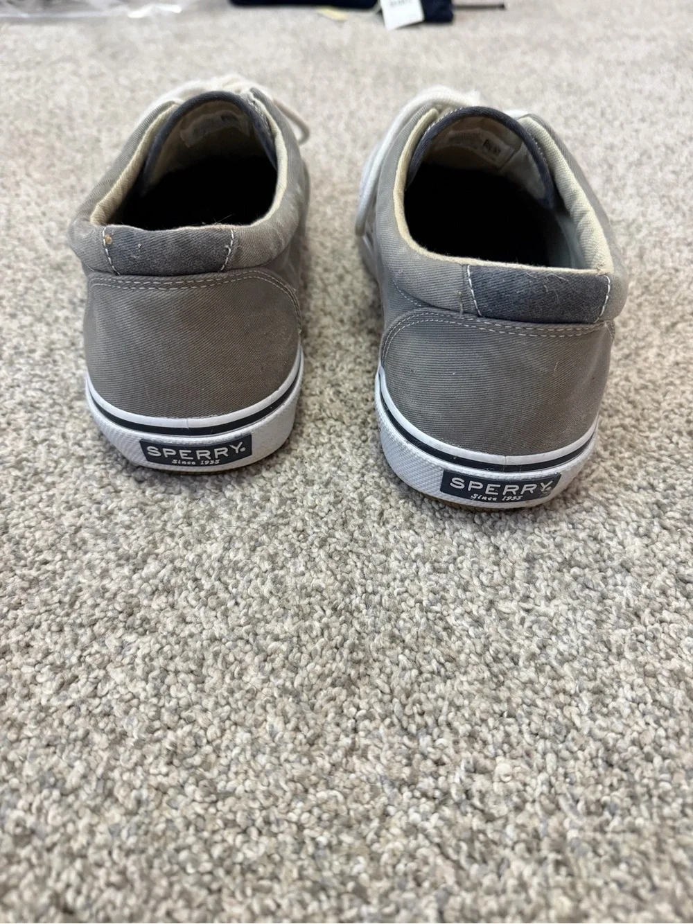 Sperry Men's Grey Canvas Boat Shoes with White Laces